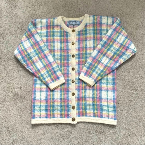 Signature Northern Isles Sweaters - Vintage Plaid Signatures by Northern Isles Wool Mohair Blend Cardigan Sweater